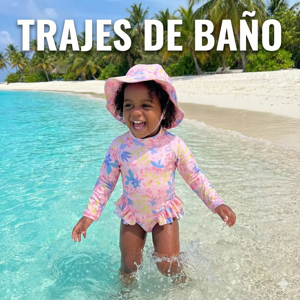 Niña jugando en el mar con un traje de baño Melodrama con proteccion UV factor 50